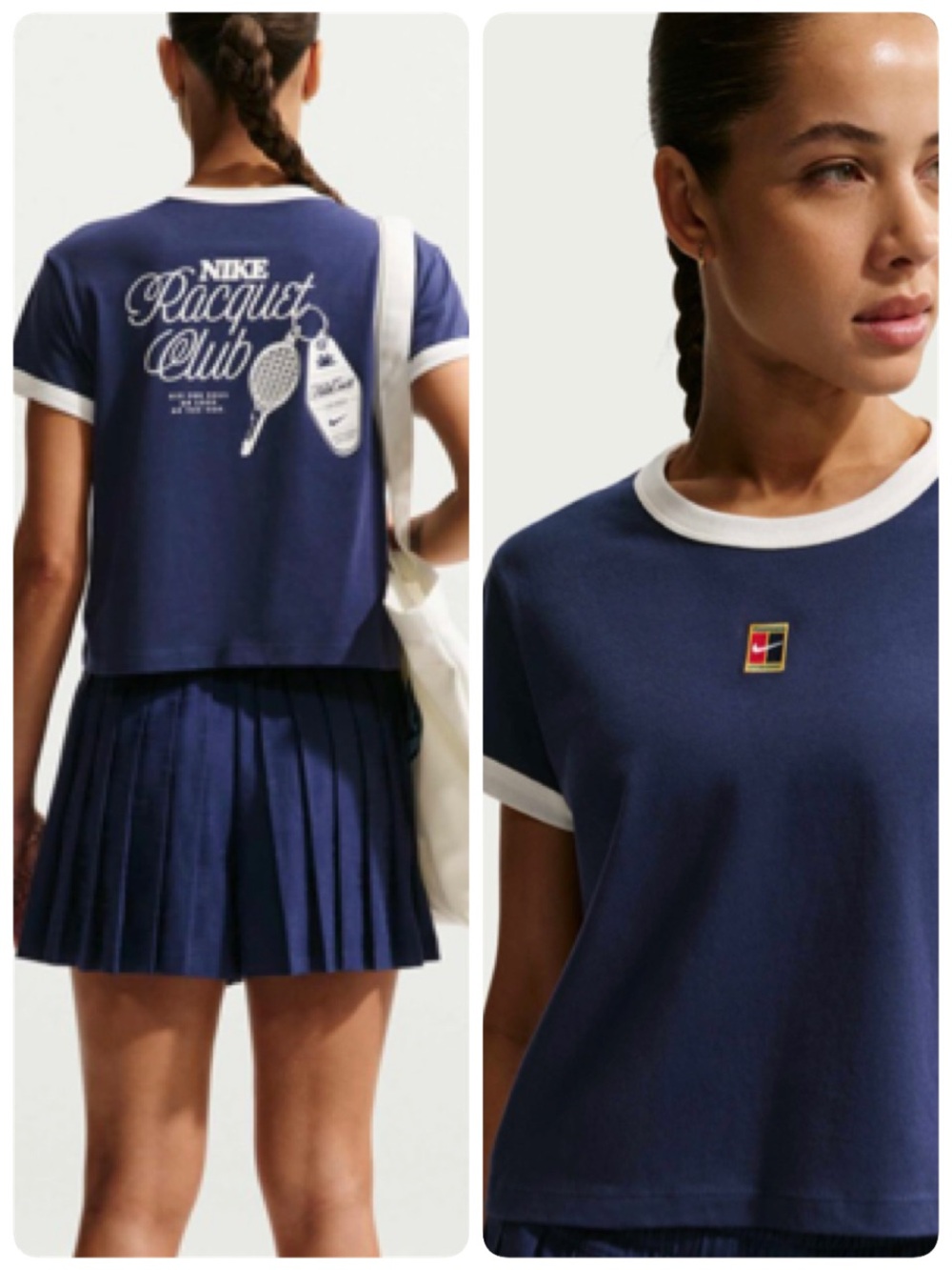 Nike Heritage Women's Raquet Club Ringer Short-Sleeve Tennis T-Shirt Tee Medium